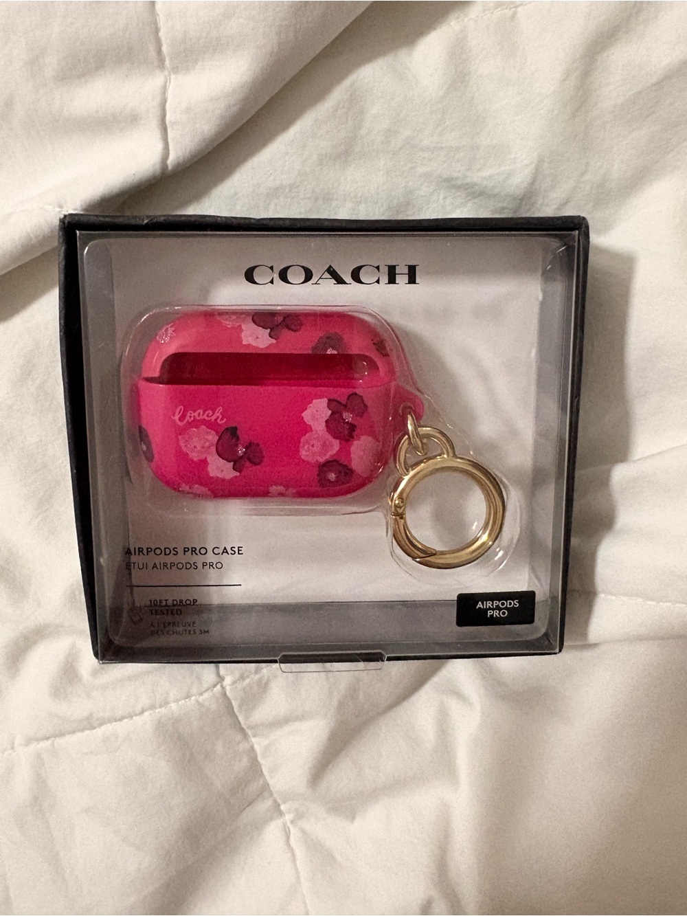 COACH Pink Floral AirPods Pro Case with Gold Keyring